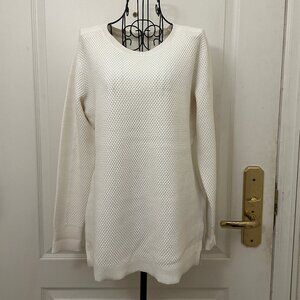 Athleta Cream Waffle Knit Split Hem Long Sleeve Wool Blend Knit Sweater Small